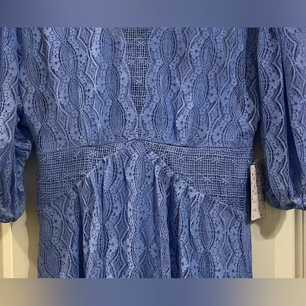 NWT Free People Blue Lace Bittersweet | Mock Neck 3/4 Dolman Sleeves Size 6